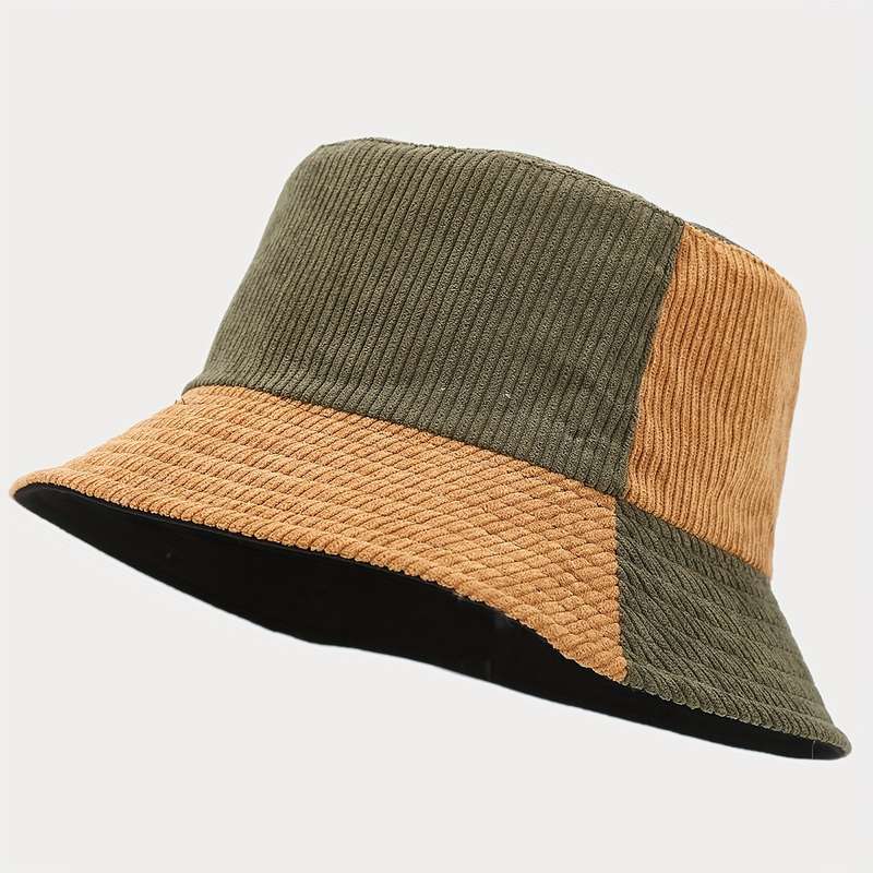 1pc Vintage Corduroy Bucket Hat Reversible Fashionable Two-Tone Design for Casual Attire