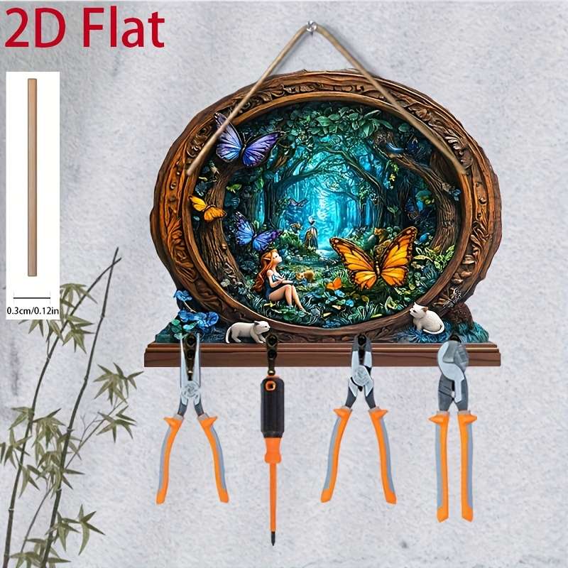 2D/Flat 1pc Forest Elf Simple Colorful Wooden and Home Key Hanger with Four Metal Hooks 2D/Flat Wa