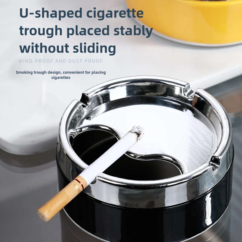 1pc Modern Stainless Steel Ashtray with Rotating Lid Smokeless Odorless Ideal for Home Office Desk