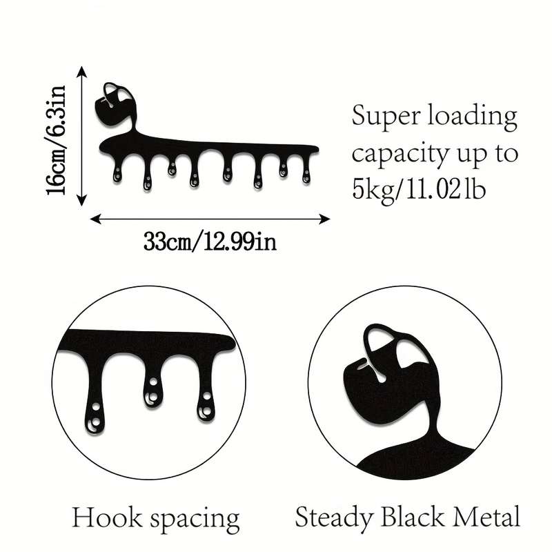 Casual Style Metal Wall Coat Rack Easy Install Flowing Drip Key Holder Modern Entryway Rack Organi