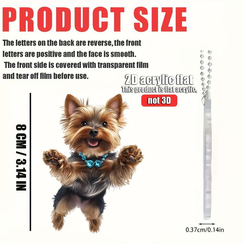 1pc 2D Flat   acrylic flat  Jumping Cute Yorkshire Terrier  Acrylic Hanging Ornament