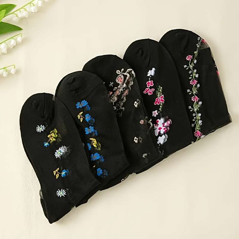 5 Pairs Of Mixed Colors Asian One Size High Elastic Socks