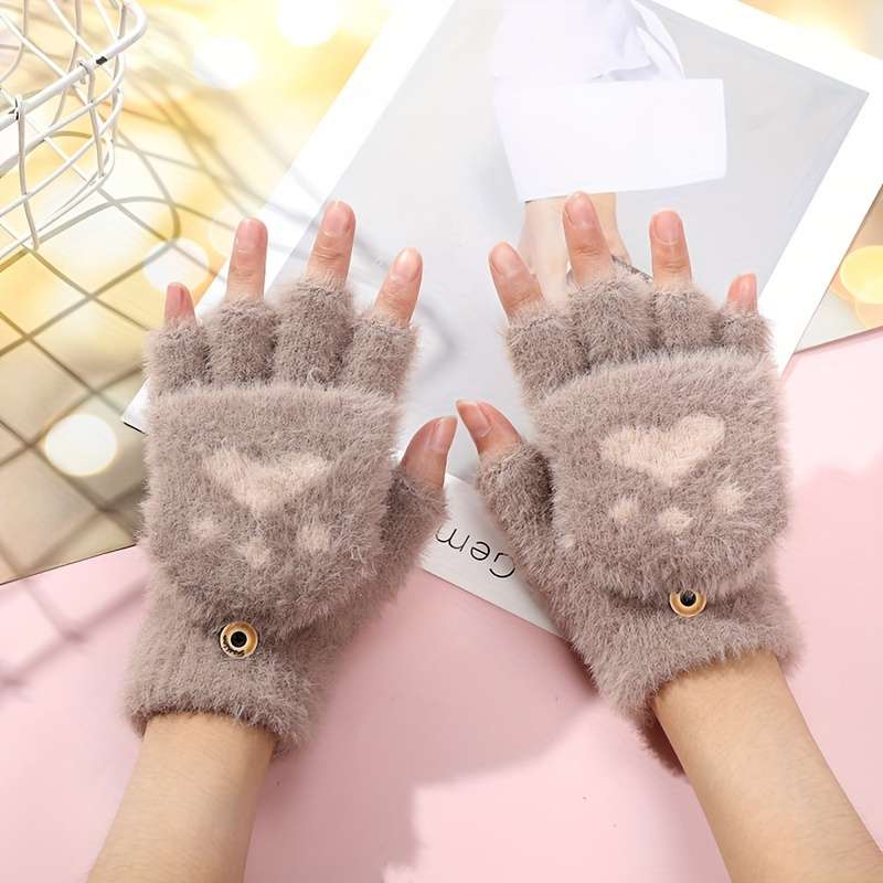 1 Pair Khaki Warm Gloves