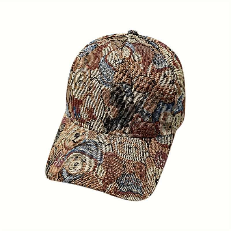 1pc Vibrant Bear Print Unisex Cotton Baseball Cap Trendy Sun Protection Breathable Adjustable