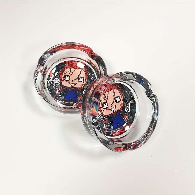 1pc Chuck Cartoon Glass Ashtray Round Transparent Smoking Accessory with Unique Character Design