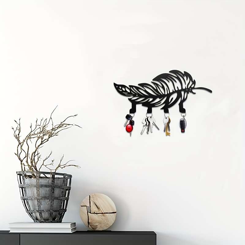 Boho-Chic Metal Feather KeychainEasy Install Wall Hook for Keys Coats  MorePerfect for Hallw