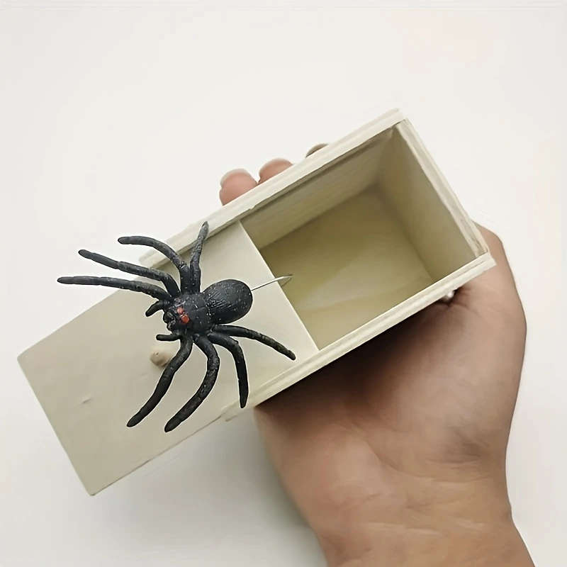 1pc Wooden Spider Prank Box Handmade Joke Box Desk Organizer Drawer Storage Funny Surprise Gift Blac