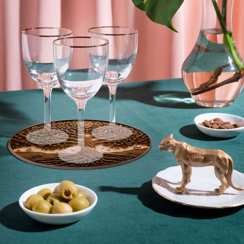 4pcs Tree of Life Wooden Trivet Set Heat Resistant Pot Holder Round Non-Slip Coasters for Ki