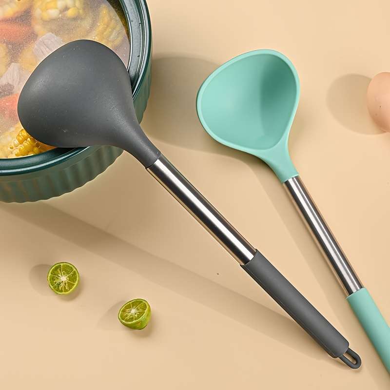 1pc large silicone spoon silicone spoon stainless steel handle spoon large spoon non-stick