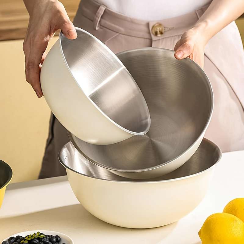 3pcs Stainless Steel Mixing Bowls Set with Measurements Large Capacity Salad Fruit Baking