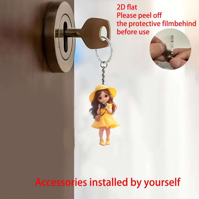 1pc 2D Flat   Acrylic Photography Girl Keychain Car Mirror Charm Elegant Mothers Day E
