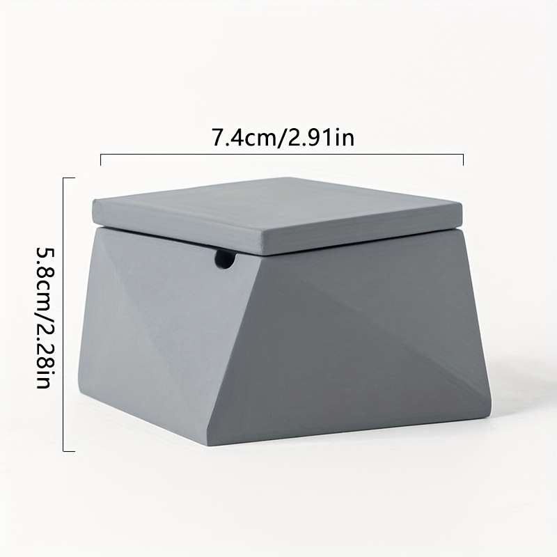 1pc Modern Geometric Stone Ashtray with Lid Light Blue Black Handcrafted Perfect for Indo