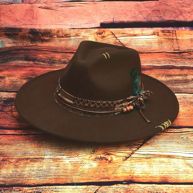 1pc Unisex Bohemian Fedora Hat With Bow And Faux Feather Accents British Style Felt Hat For Autumn