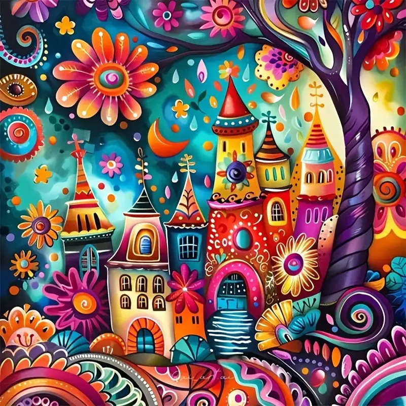 1pc DIY 5D Diamond Painting Kit Colorful Watercolor Landscape Full Drill Round Rhinestone Embroidery