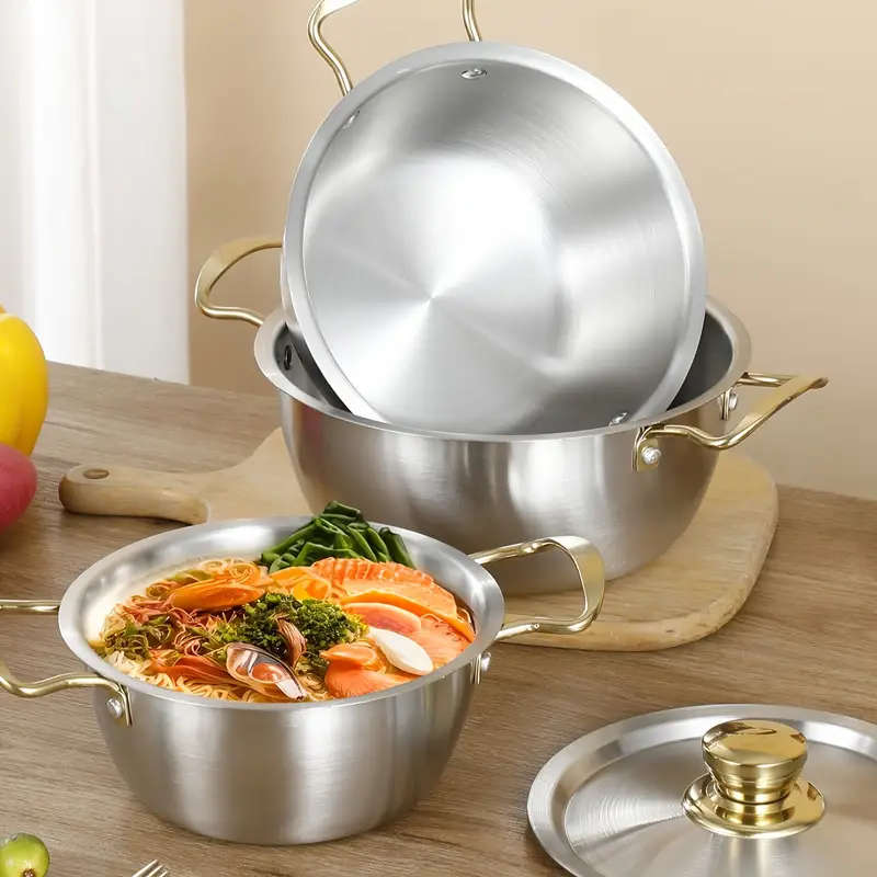 Stainless Steel Gold Bead Gold Ear Noodle Pot Three-Piece Set