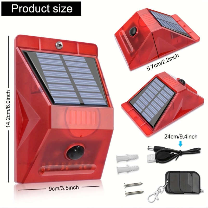 1pc Solar Alarm with Remote Control 129dB Outdoor Security Siren Motion Sensor Detector IP55 Night-O