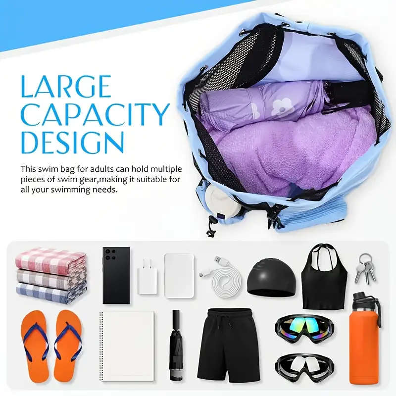 1pc Swimming Bag Mesh Drawstring Backpack with Wet Bag Beach Backpack Outdoor Water Fitness Gym Back