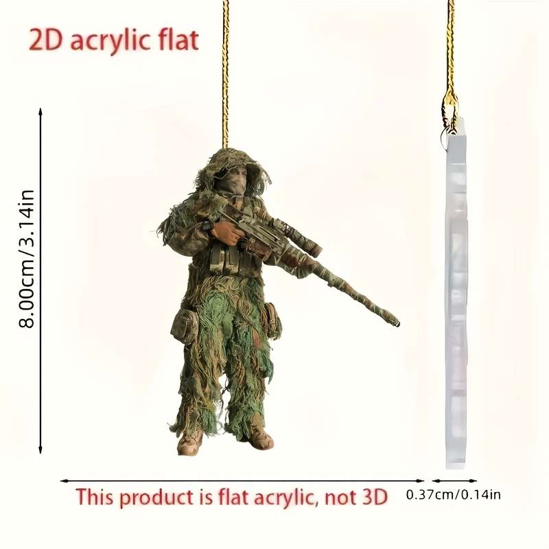 1pc 2D Flat  Tactical Camo and Gun Acrylic Keychain Ideal for Cars Home Decor and Gifts Perfec