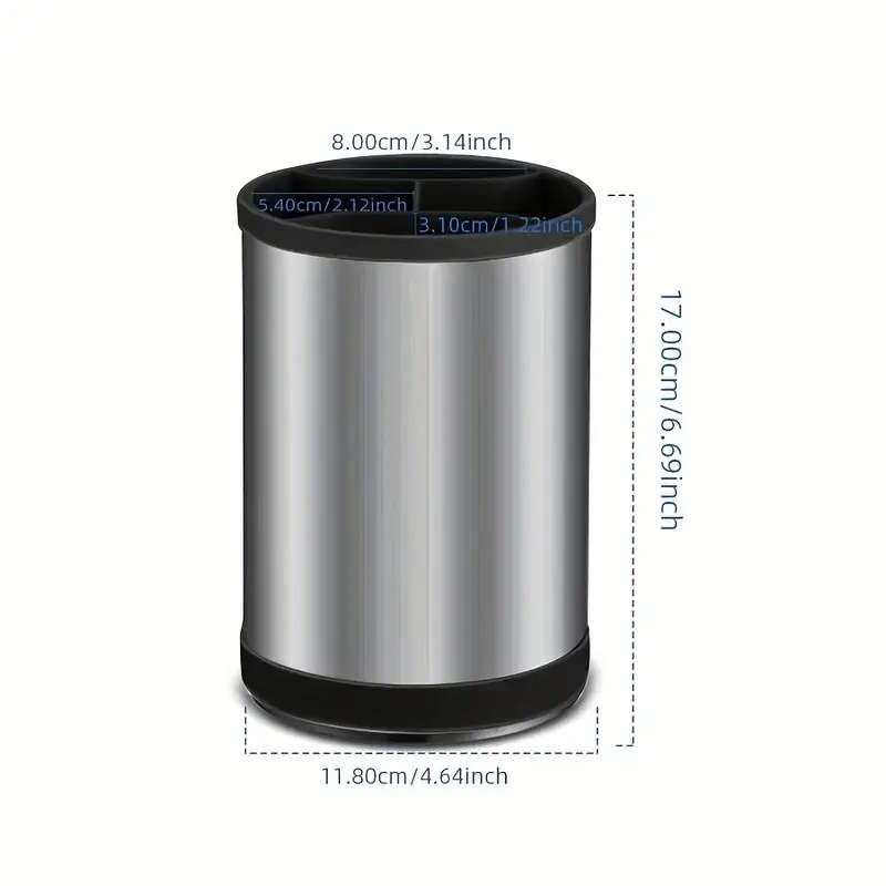 1pc Stainless Steel Kitchen Utensil Holder 360 Degree Rotating Cylinder with Drainage Holes and Divi