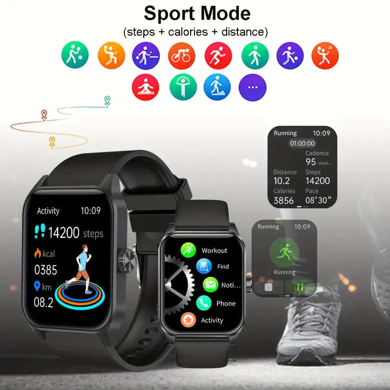 Men'S Smart Watch 4.7cm HD Full Touch Screen USB Rechargeable Silicone Strap Sports Style Pedometer