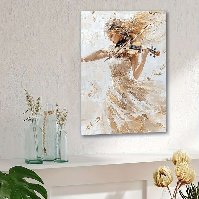 1pc Canvas Art Featuring a Beautiful Woman Playing The Violin Dressed Elegantly Framed for Wall D