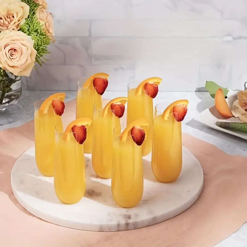 6 Piece Elegant Champagne Flutes - Reusable, Recyclable Plastic, Stemless & Shatterproof Glasses