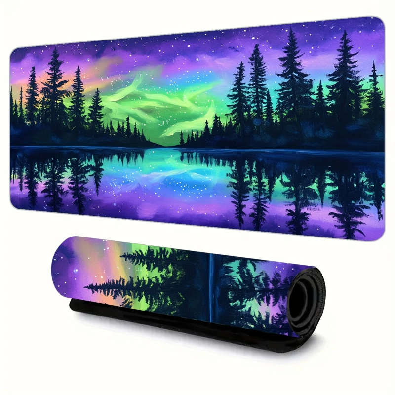 1pc 30x80cm Aurora Forest Nightscape Gaming Mouse Pad Soft Washable Non-Slip Rubber Base