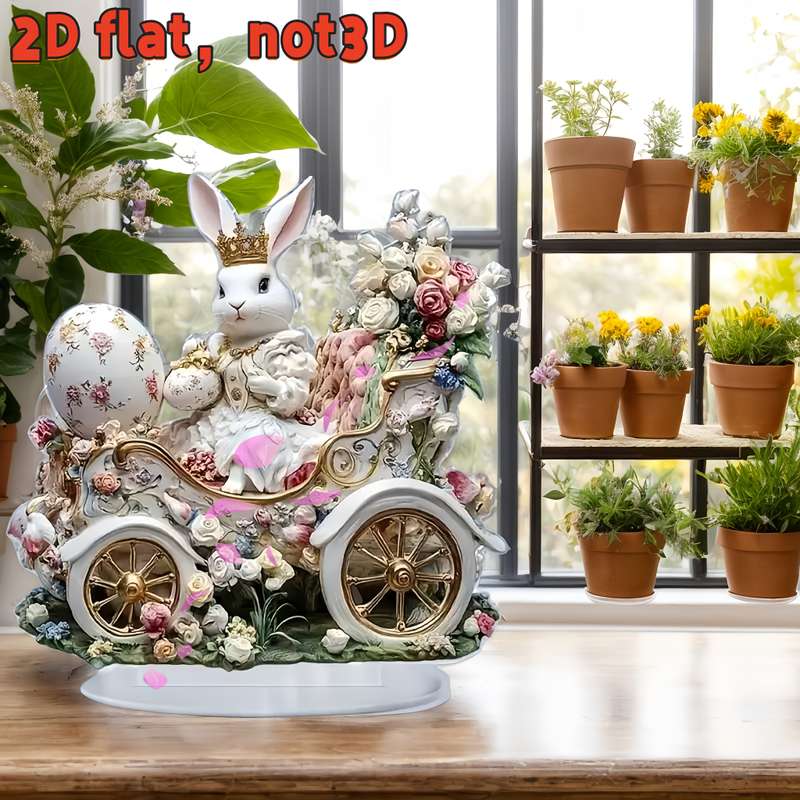 1pc 2D Flat  Bohemian Style Acrylic Rabbit and Easter Egg Decorative Statue  Design with F