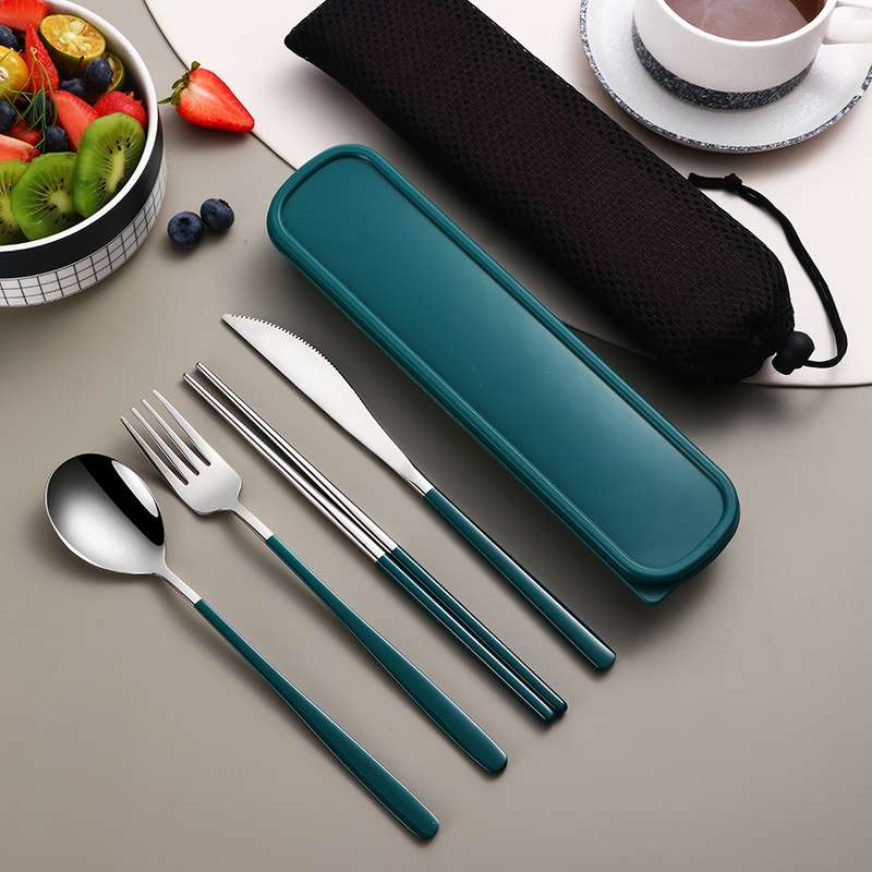 4pcs Stainless Steel Cutlery Set with Glossy and Thickened Round Handle Dinner Knife Chopstick