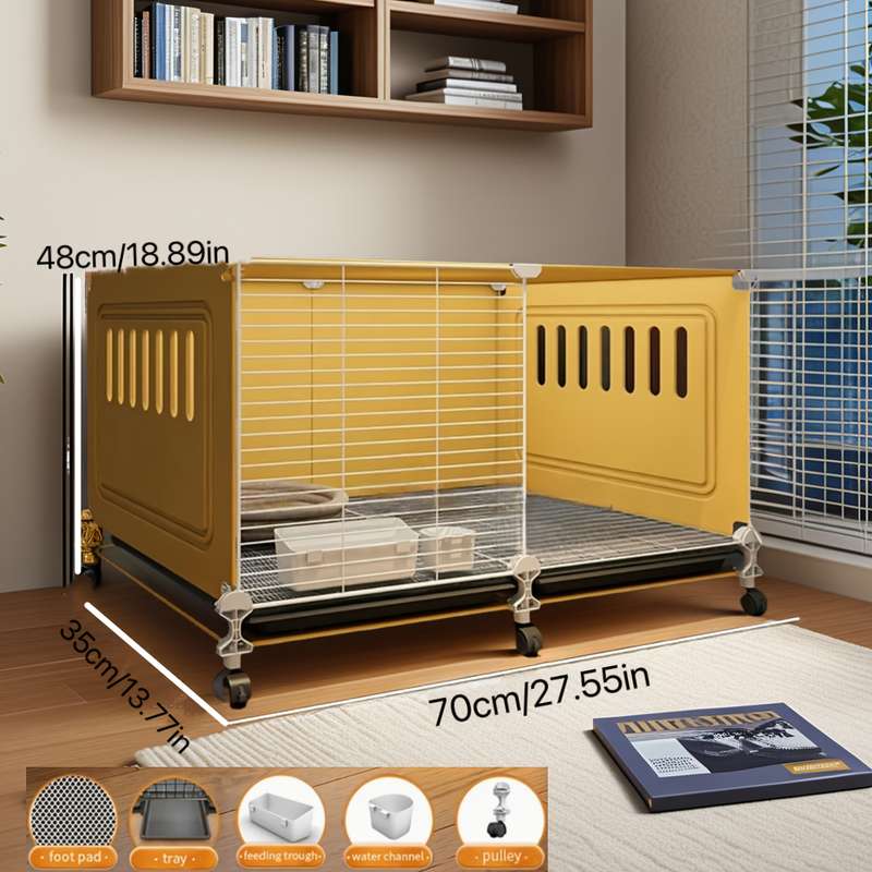 1pc Gray With Wheels Four Grid Pet Cage