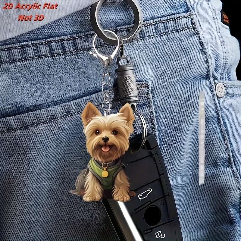 1pc 2D Flat   Cute and Charming Yorkshire Terrier Puppy Acrylic Keychain Fashionable Animal Pen