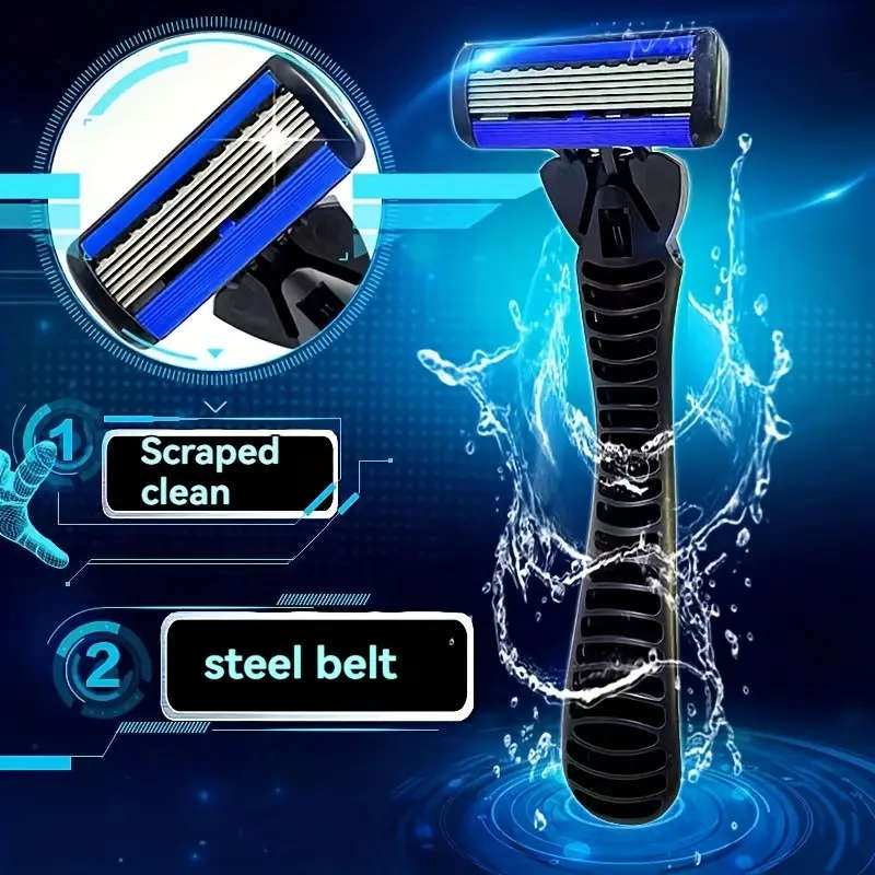 Men's Manual Shaver 6-layers Blades Razor Facial Hair Removal Tools Safety Shaver