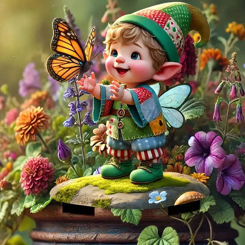 1pc Bohemian Gnome and Butterfly Acrylic Garden Stake 20.07cm x13.97cm Waterproof Scratch-Resistant