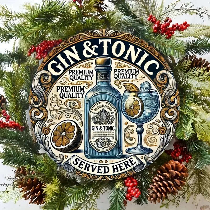 1pc Vintage-Inspired Aluminum Round Sign GIN Tonic Served Here Rustic Home Decor for Walls Windows P