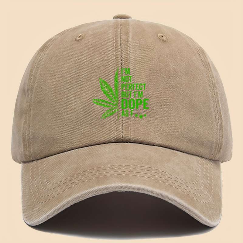 1pc Stylish Black Baseball Cap with Green Leaf and I'M NOT PERFECT DOPPE Print Breathable