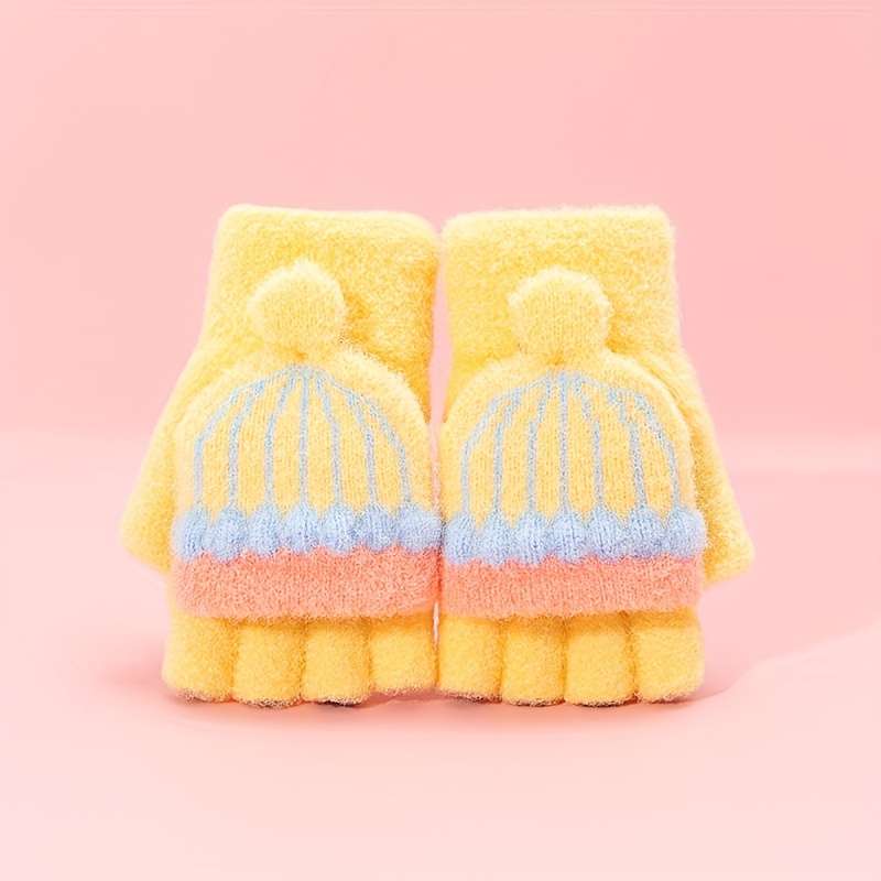1 Pair 4 To 8 Years Old Yellow Warm Gloves