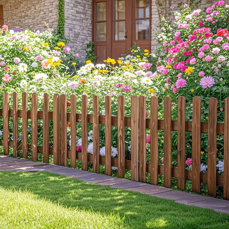 4 Piece Rustic Redwood Garden Fence