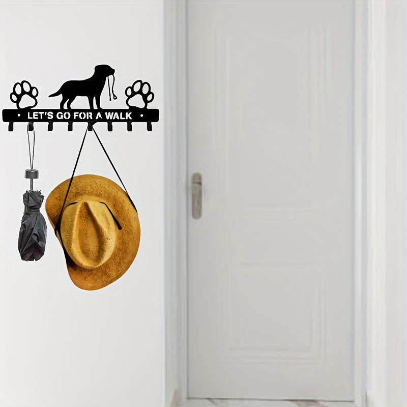 Contemporary Metal Dog Silhouette Key Hook Rack with Paw PrintsWall Mounted Key Holder for Entryw