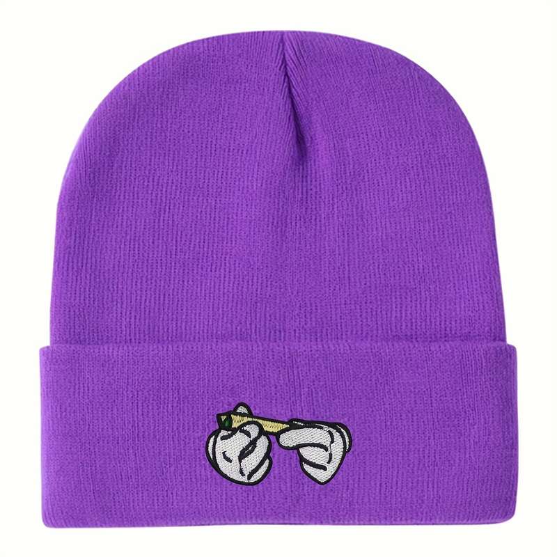 1pc Stretchy Lightweight Embroidered Beanie Cigarette Holder Knit Skull Cap for Men Women Per