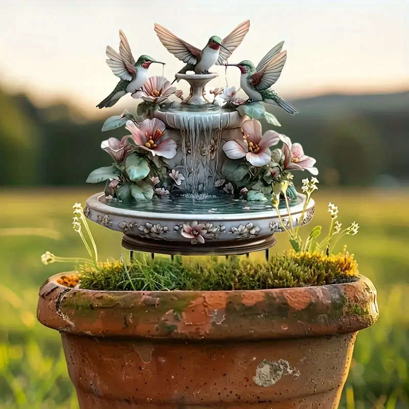 1pc Elegant Acrylic Bird Fountain Garden Stake Classic Animal-Themed Decor for Potted Plants Flower