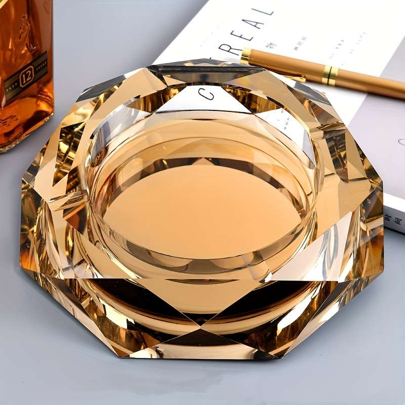 1pc Glass Ashtray Clear Crystal Glass Ashtray For Indoor And Outdoor Creative Large Octagonal Bla