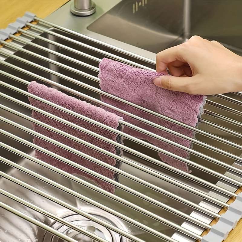 1pc Stainless Steel Foldable Kitchen Sink Drain Rack Food Safe Space Saving Strainer And Dis