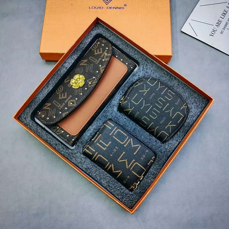 3Piece Women's Wallet Set with Clutch Card Holder Coin Purse Large Capacity Tri-Fold Design PU Mater