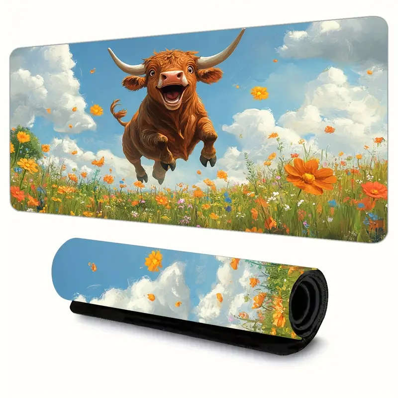 1pc 30x80cm Jumping Bull Vibrant Rubber Non-Slip Mouse Pad Colorful Fashionable Durable Work Gaming