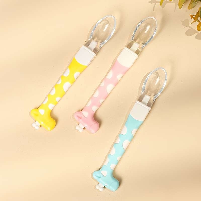 1pc Cute Giraffe-Shaped Silicone Baby Feeding Spoon Soft Food-Grade Silicone Spoon for Infants