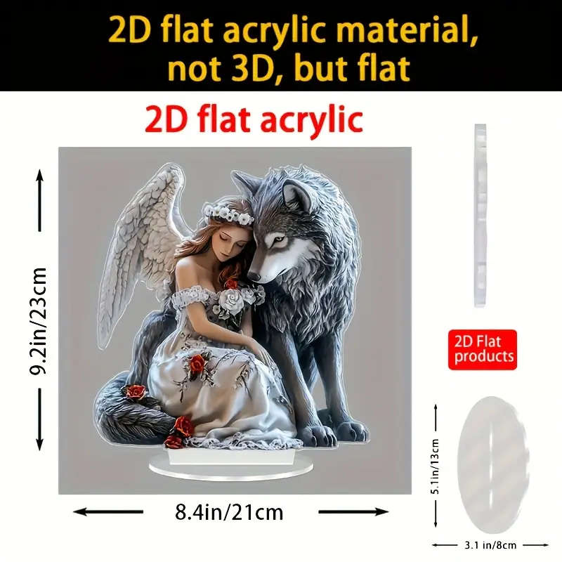 1pc 2D Plane Acrylic Angel And Wolf Desktop Decoration Unique Desktop Decoration Artistic Decoration