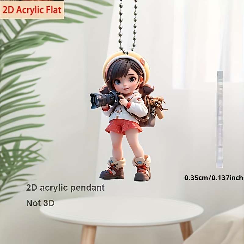 1pc 2D Flat    Acrylic Camera Girl Pendant Vibrant Photography-Themed Keychain with Cute Girl