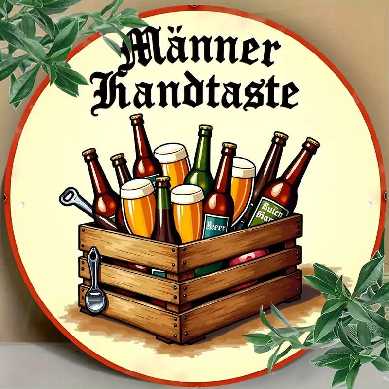 1pc Vintage Beer Maiden Handtaste Aluminum Wall Sign 20.32x20.32cm Round Festive Art Decor for Indoo