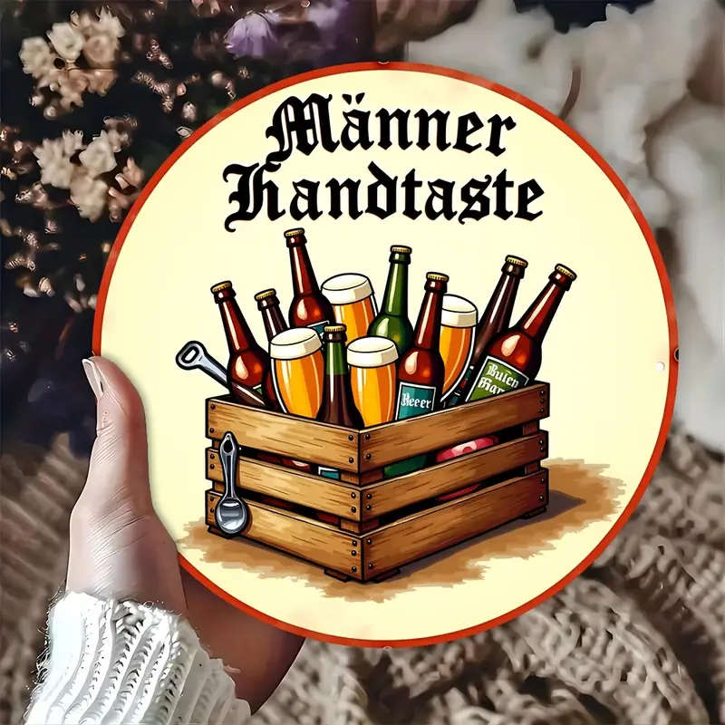 1pc Vintage Beer Maiden Handtaste Aluminum Wall Sign 20.32x20.32cm Round Festive Art Decor for Indoo