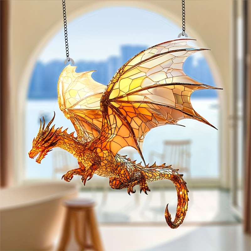 1pc 2D Flat  Flat Flying Dragon Sun Catcher 20.32cm x 20.32cm Acrylic Colorful Window Decoratio